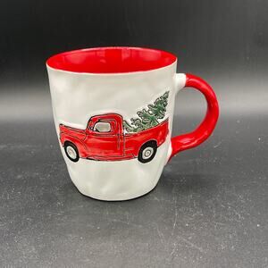 Christmas Coffee Mug Little Red Truck With A Tree Spectrum Designz 17 oz. EUC